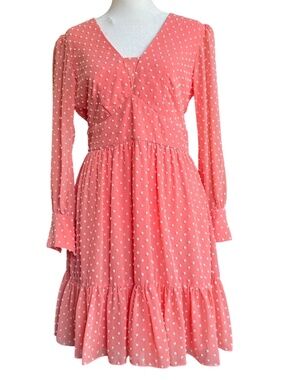 Saloni Marissa Coral Swiss Dot Mini Dress Sz 6